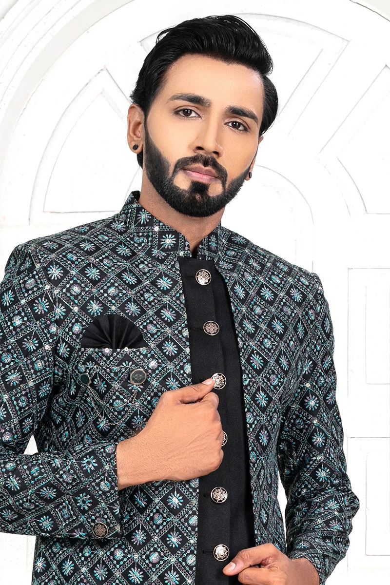 Awesome Black and White Colored Men’s Designer Sherwani