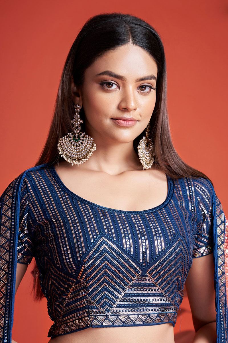 Flawless Blue Colored Designer Lehenga Choli