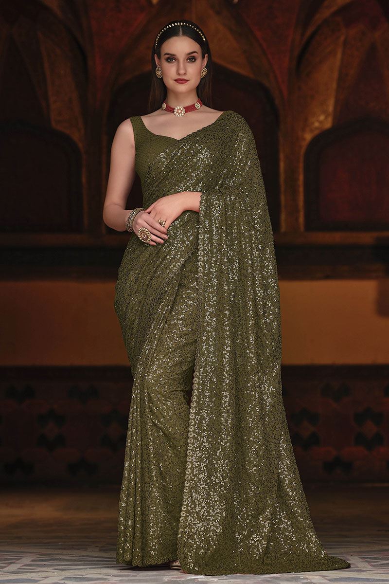 Charming Mehendi Green Colored Designer Saree