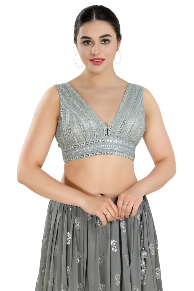 Exquisite Silver Colored Designer Readymade Blouse