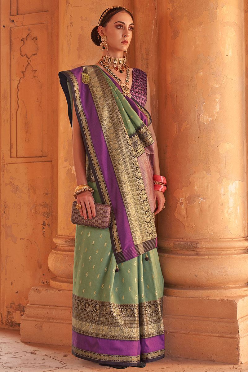 Charming Pista Green Colored Designer Saree