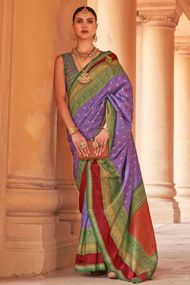 Glamorous Purple Colored Designer Saree