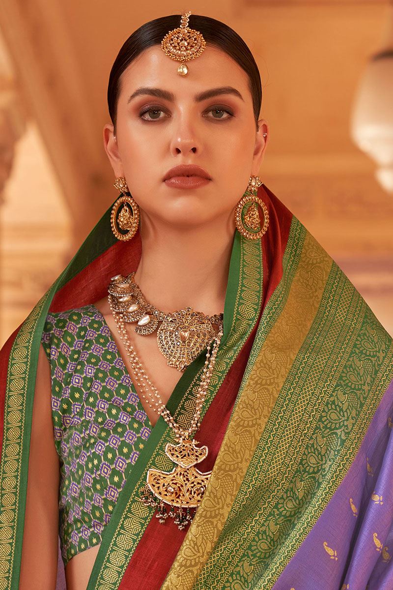 Glamorous Purple Colored Designer Saree