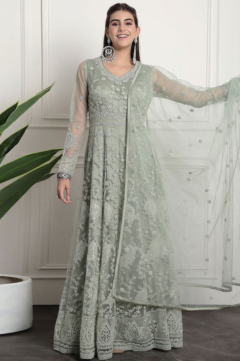 Heavenly Green Colored Designer Suit (Unstitched suit)