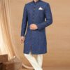Stylish Navy Blue Colored Designer Indo-Western Readymade Sherwani