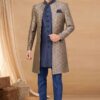 Fashionable Navy Blue Colored Designer Indo-Western Readymade Sherwani