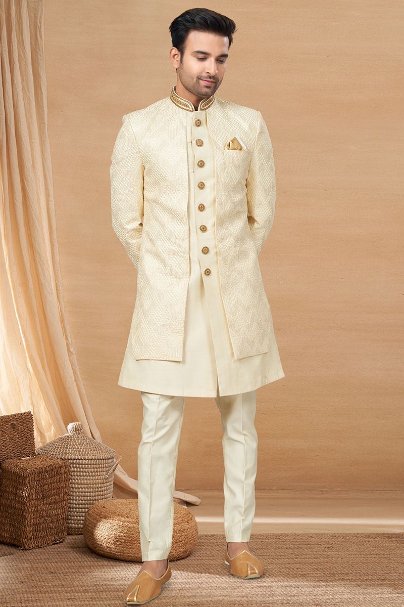 Striking Lemon Colored Designer Indo-Western Readymade Sherwani