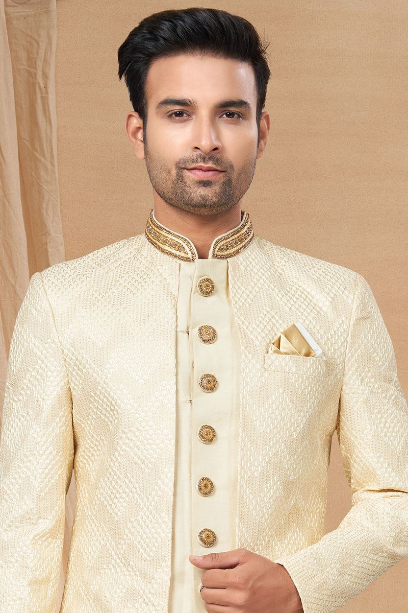 Striking Lemon Colored Designer Indo-Western Readymade Sherwani