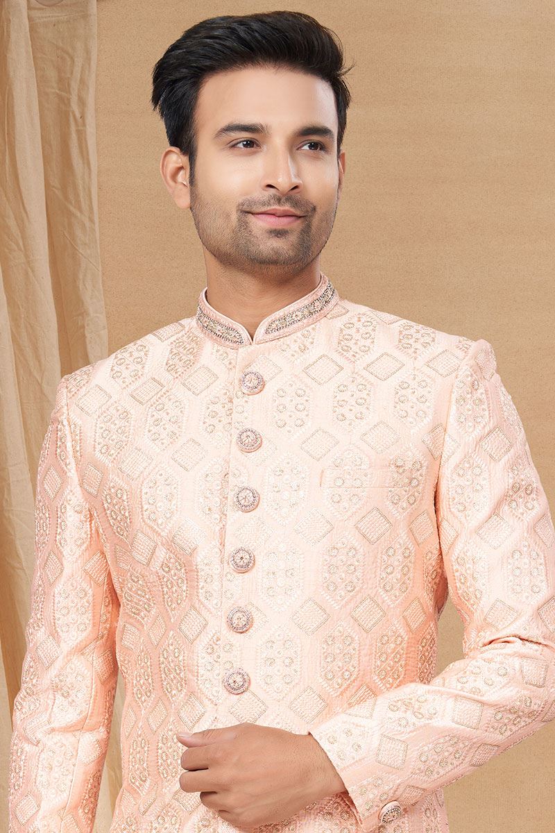 Creative Peach and Maroon Colored Designer Indo-Western Readymade Sherwani