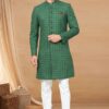 Splendid Green and Off-White Colored Designer Indo-Western Readymade Sherwani