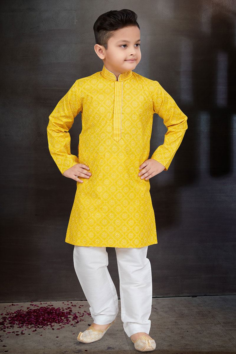 Captivating Yellow Colored Designer Kid’s Kurta Pajama Set