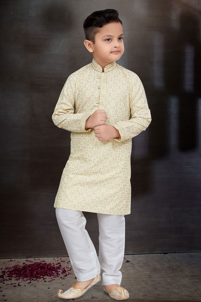 Awesome Light gold Colored Designer Kid’s Kurta Pajama Set