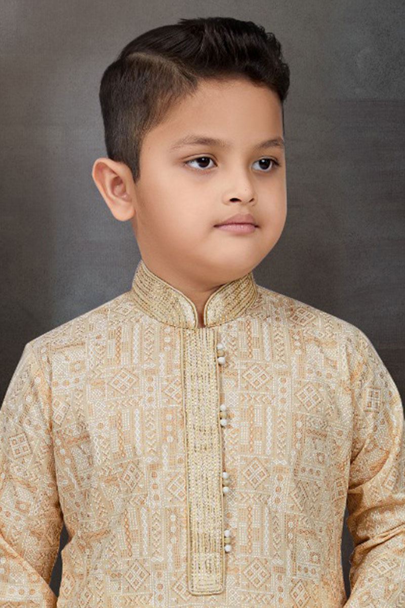 Impressive Gold Colored Designer Kid’s Kurta Pajama Set