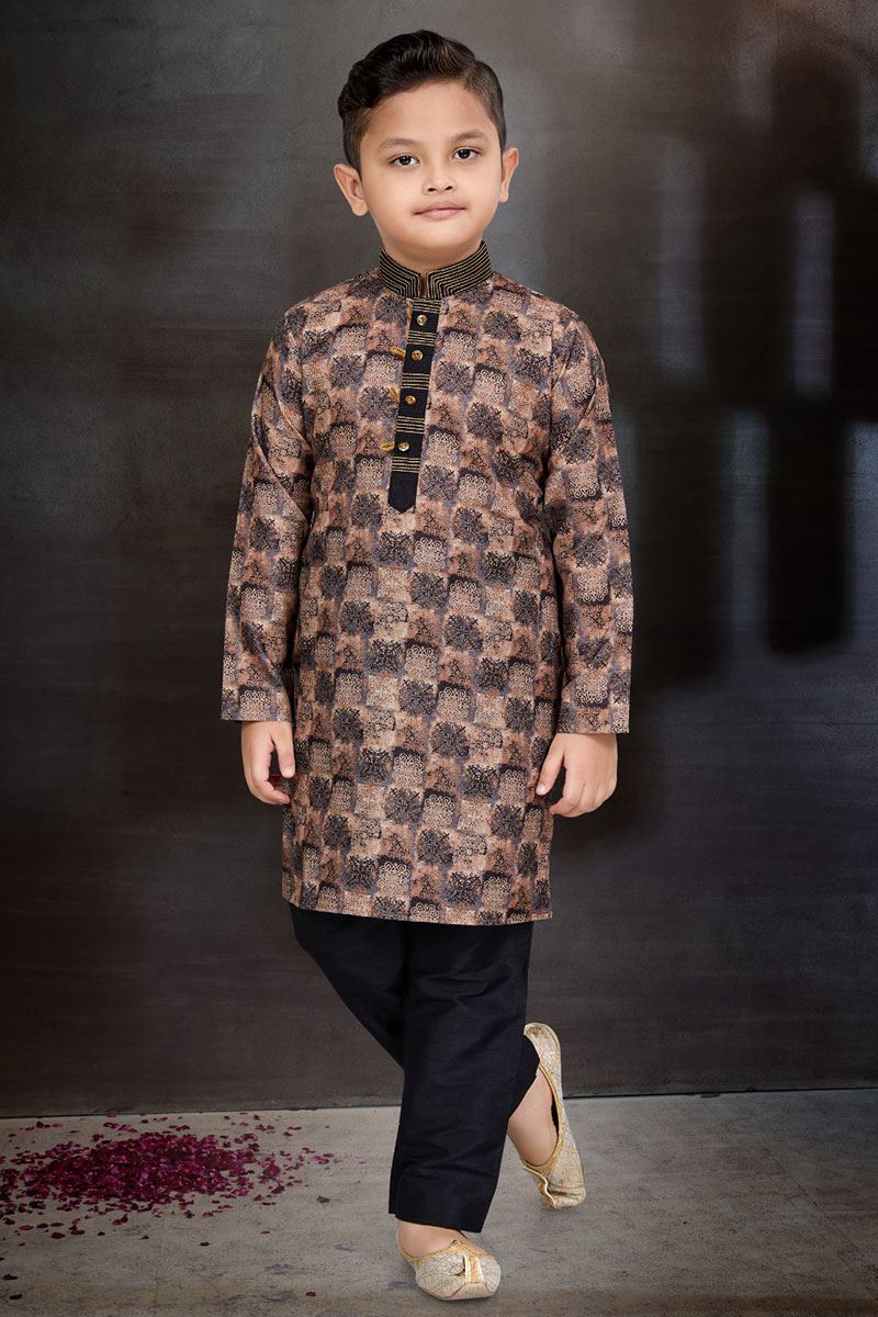 Delightful Brown and Black Colored Designer Kid’s Kurta Pajama Set