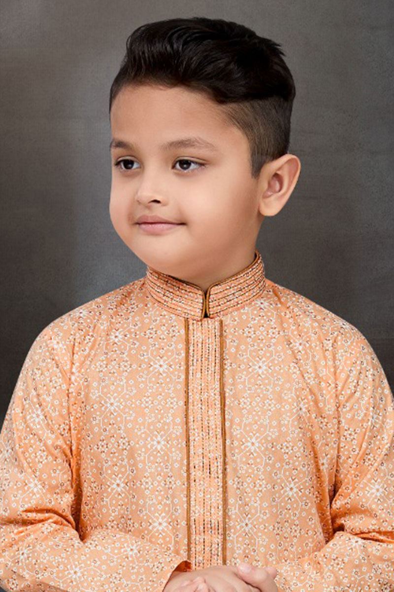 Charming Peach Colored Designer Kid’s Kurta Pajama Set