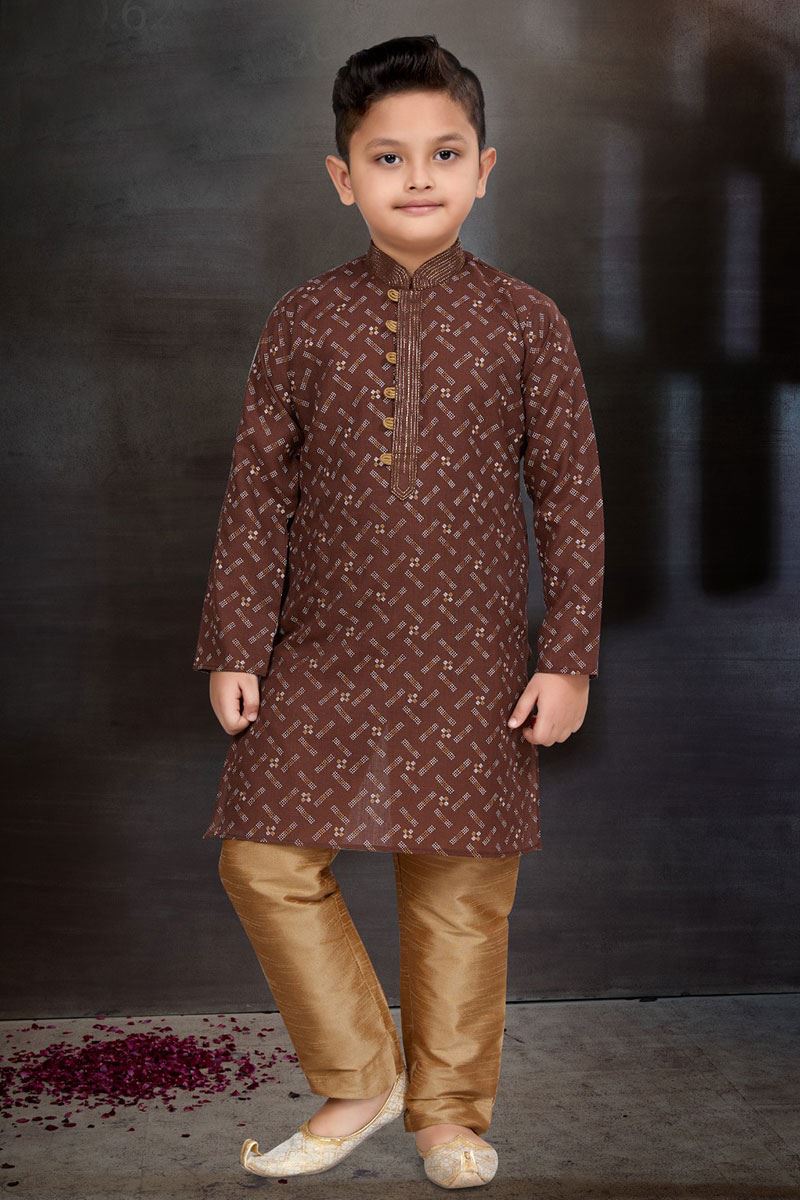 Majestic Coffee Colored Designer Kid’s Kurta Pajama Set