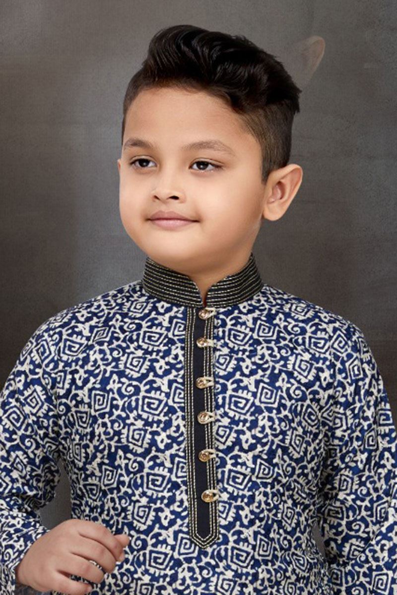 Fashionable Blue Colored Designer Kid’s Kurta Pajama Set