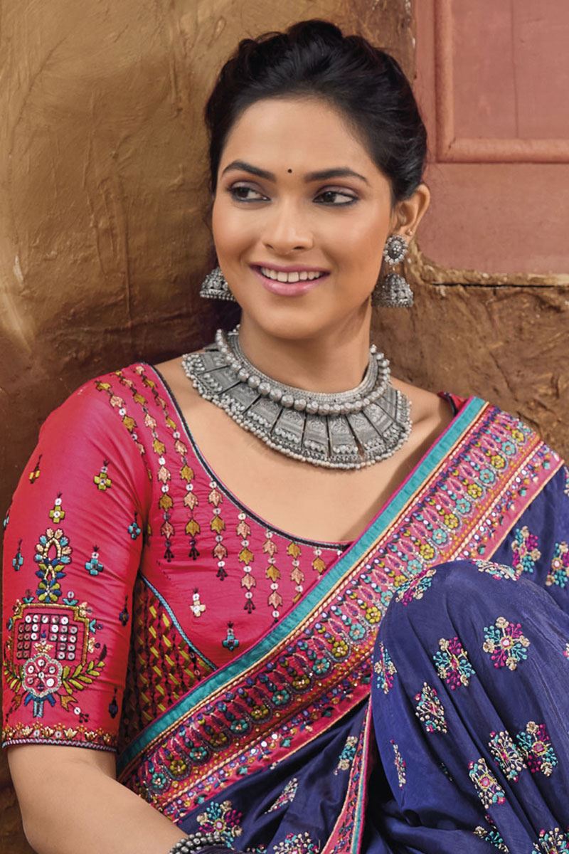 Flamboyant Blue Colored Designer Saree