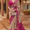 Beautiful Cream and Pink Colored Designer Saree