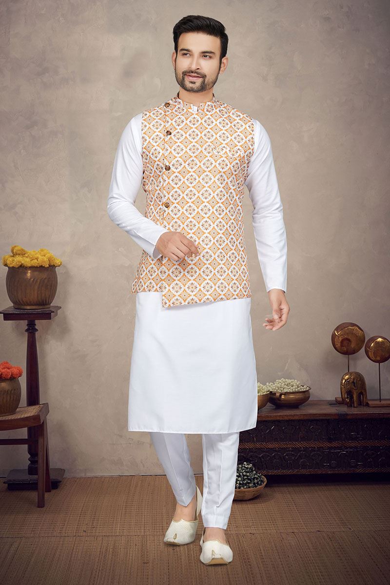 Exquisite White Colored Designer Kurta Pajama Set