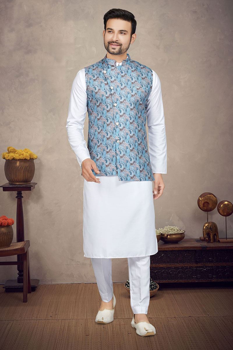 Captivating White Colored Designer Kurta Pajama Set