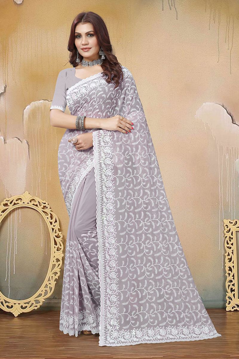 Exuberant Lavender Colored Designer Saree