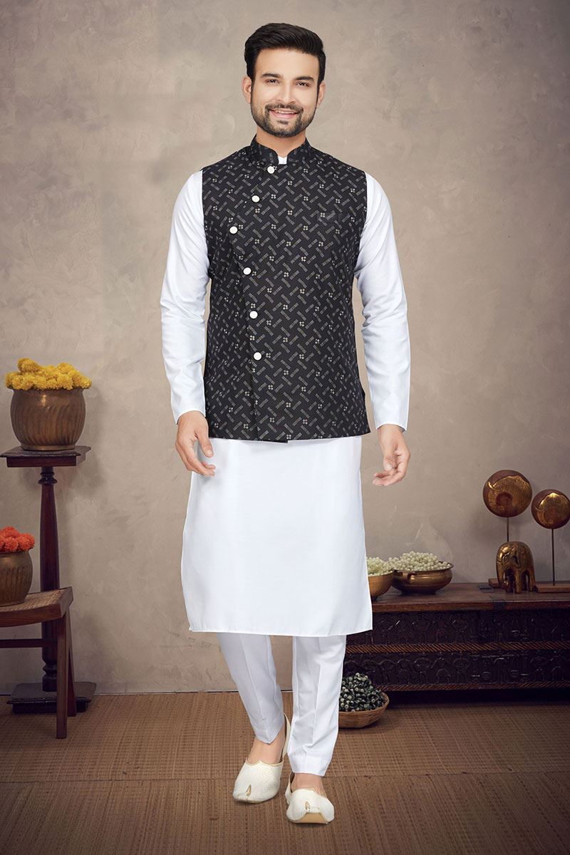 Charismatic White Colored Designer Kurta Pajama Set