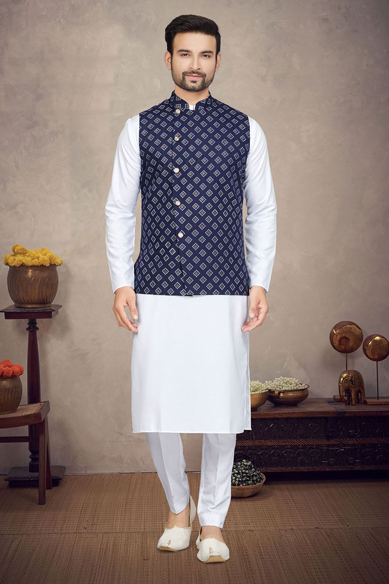 Spectacular White Colored Designer Kurta Pajama Set