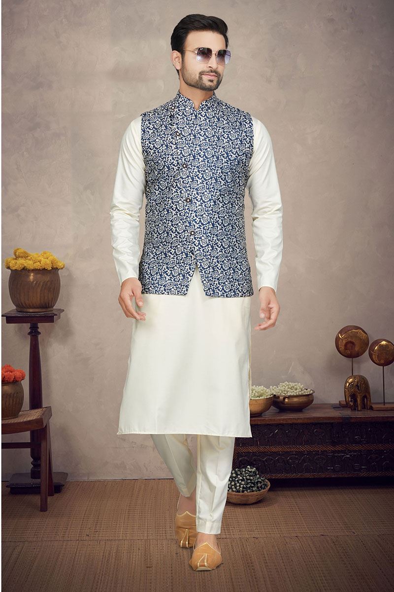 Royal Cream Colored Designer Kurta Pajama Set