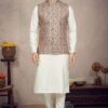 Vibrant Cream Colored Designer Kurta Pajama Set