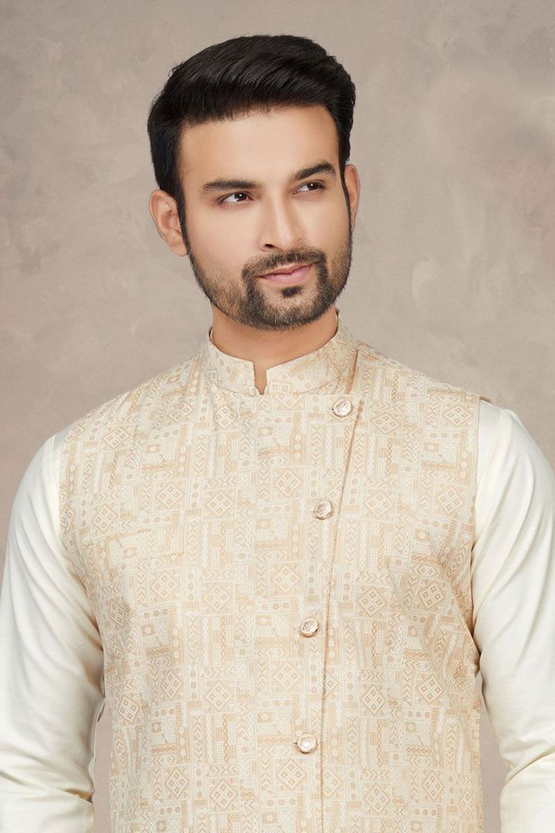 Amazing Cream Colored Designer Kurta Pajama Set