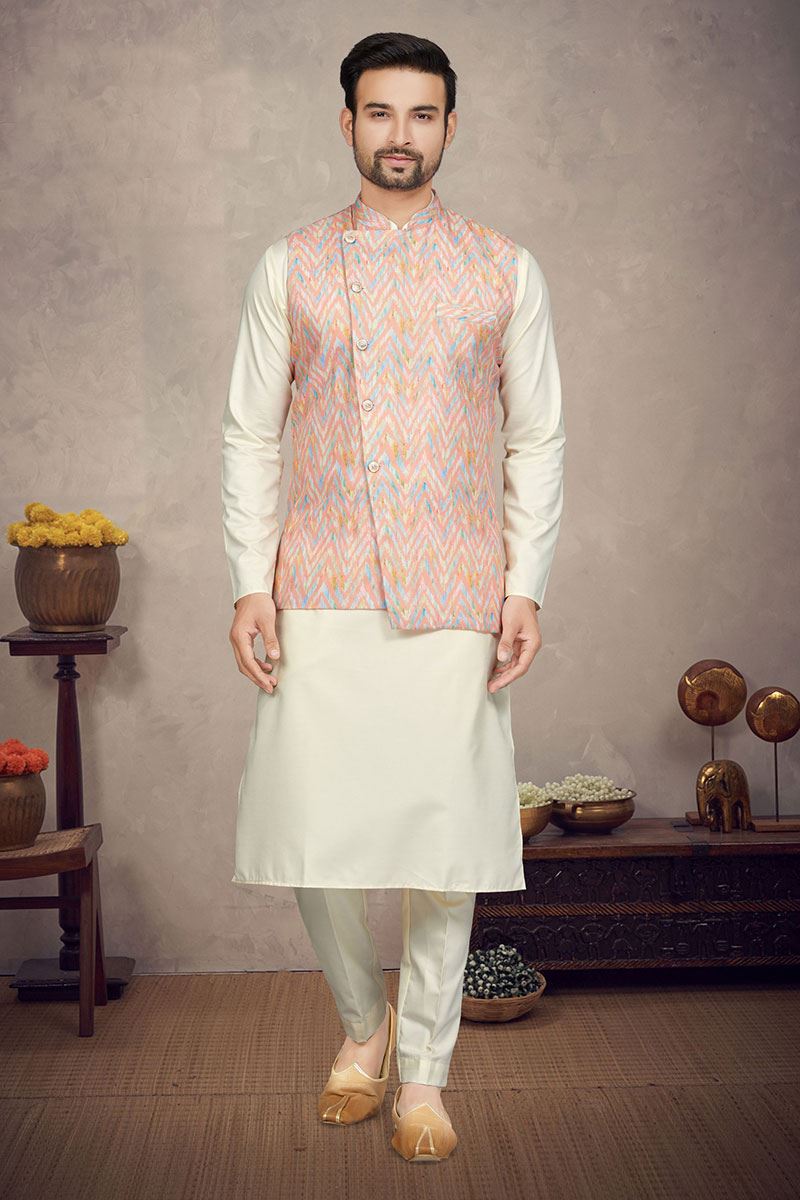 Artistic Cream Colored Designer Kurta Pajama Set