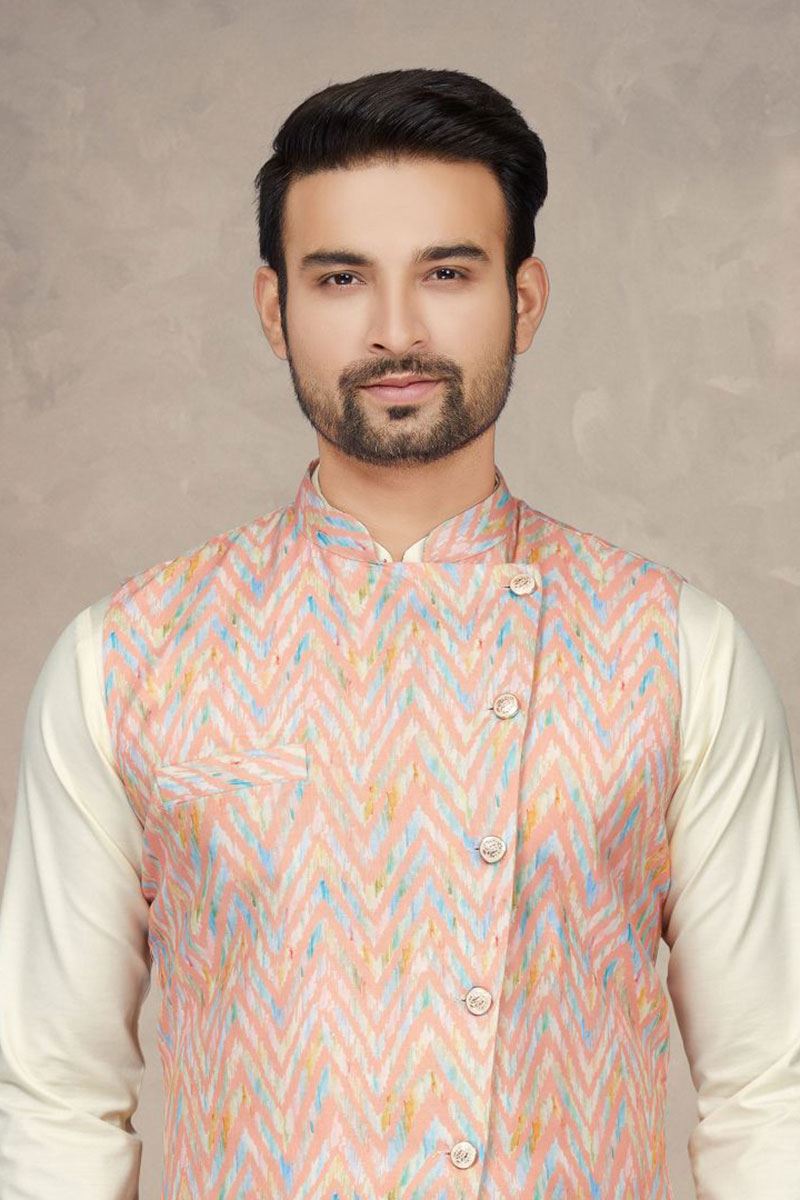 Artistic Cream Colored Designer Kurta Pajama Set