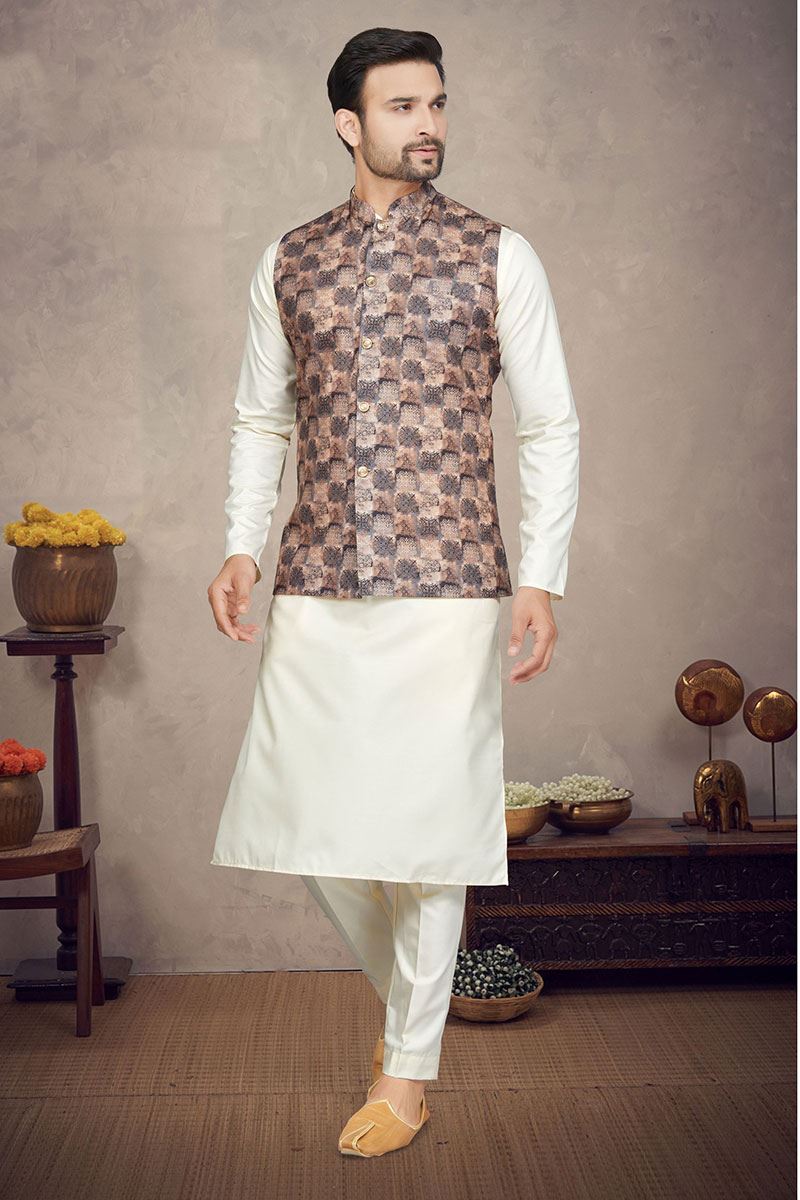 Enticing Cream Colored Designer Kurta Pajama Set