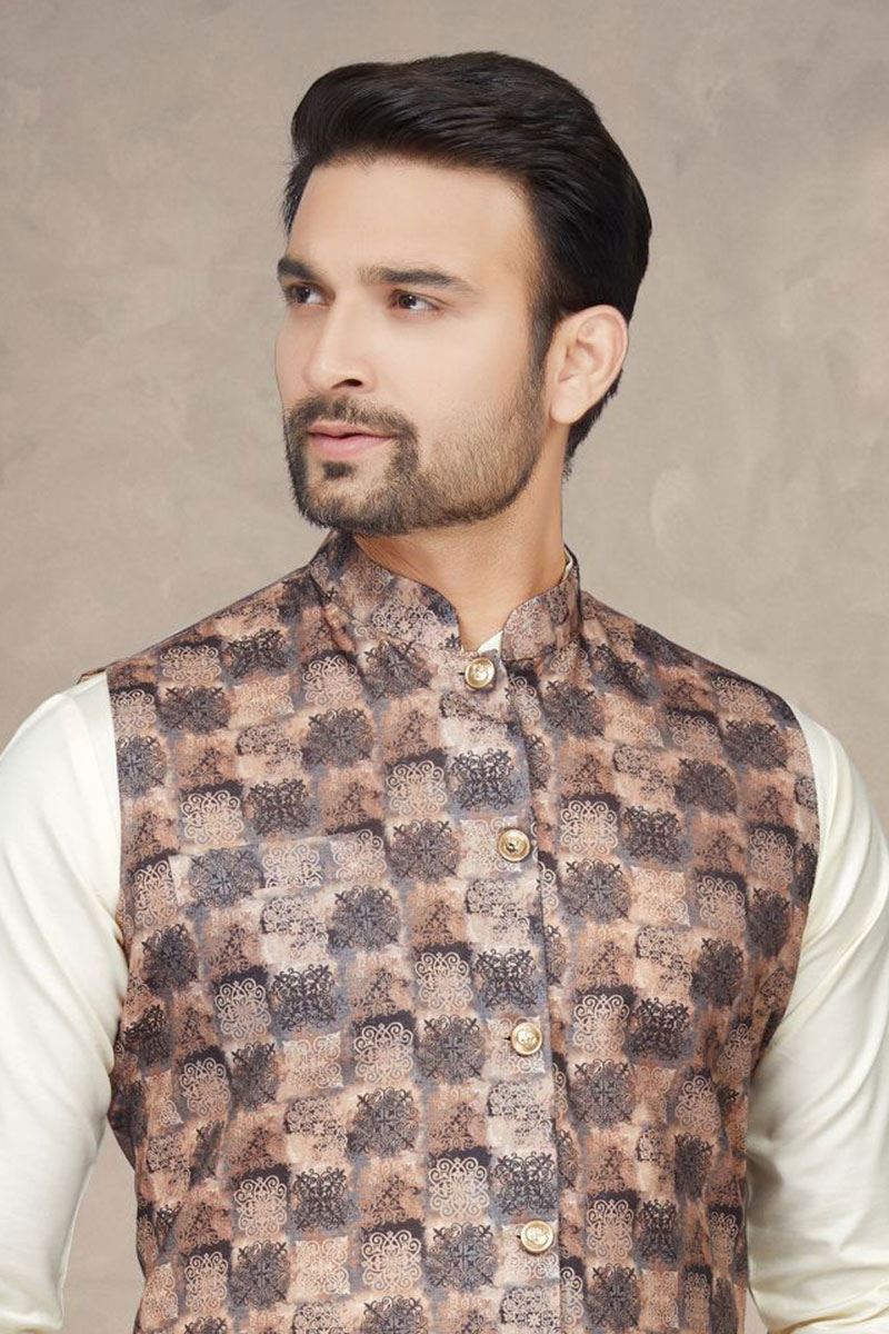 Enticing Cream Colored Designer Kurta Pajama Set