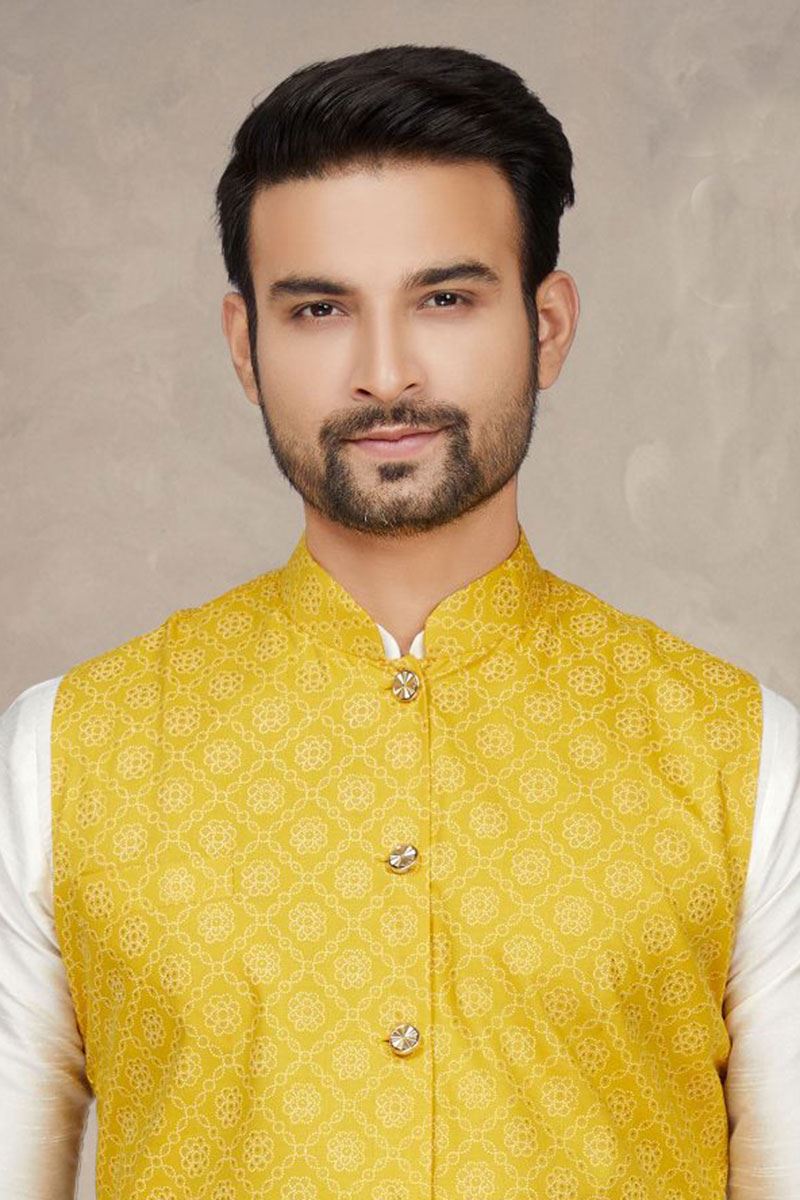 Aesthetic Off White Colored Designer Kurta Pajama Set