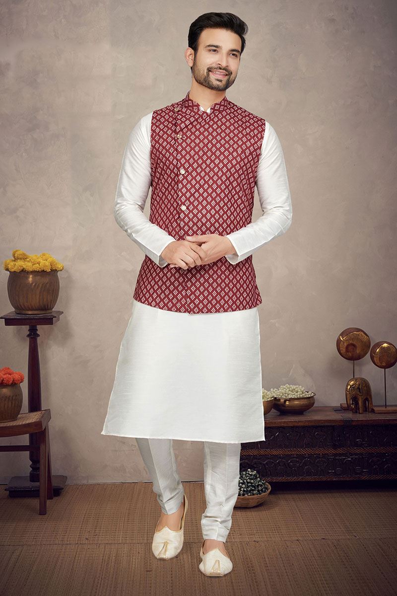 Charming Off White Colored Designer Kurta Pajama Set