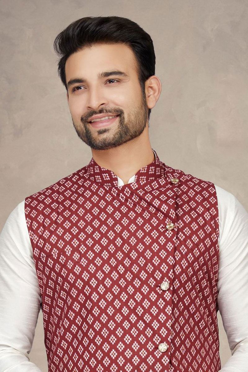 Charming Off White Colored Designer Kurta Pajama Set