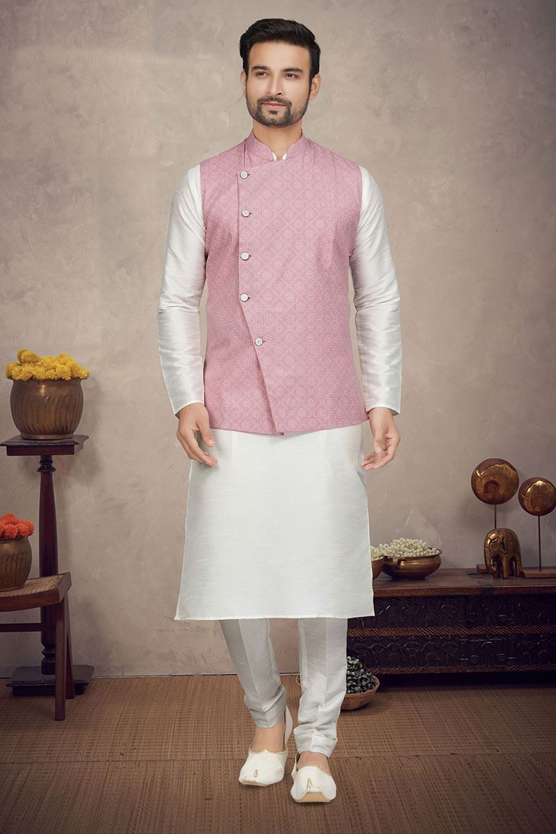 Exuberant Off White Colored Designer Kurta Pajama Set