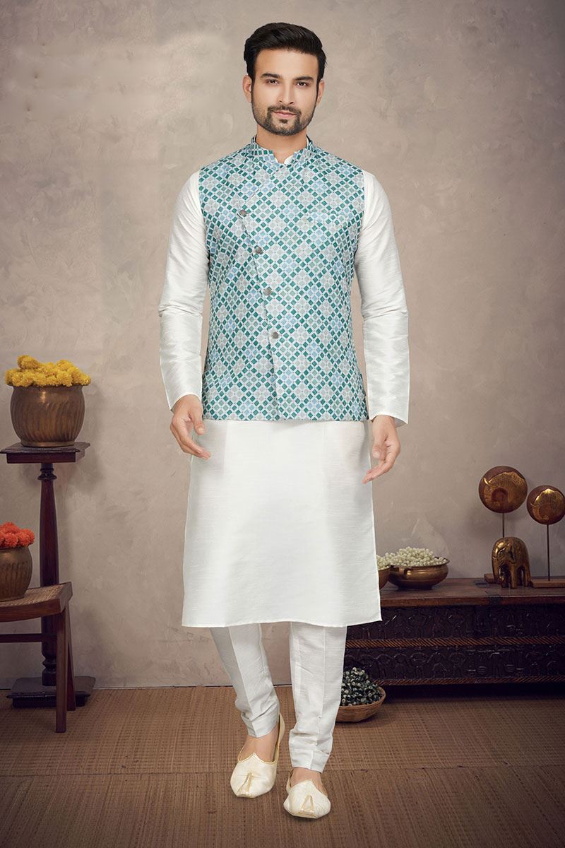 Classy Off White Colored Designer Kurta Pajama Set