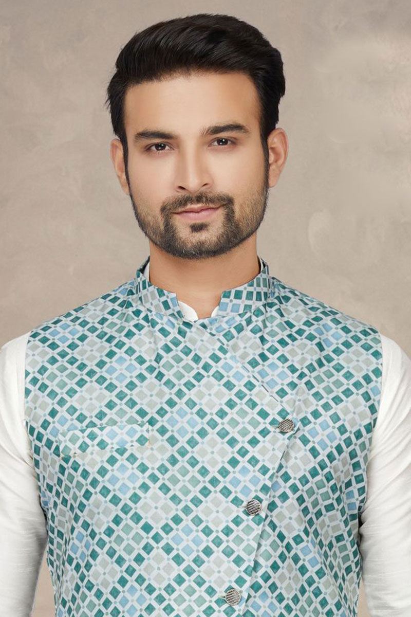 Classy Off White Colored Designer Kurta Pajama Set