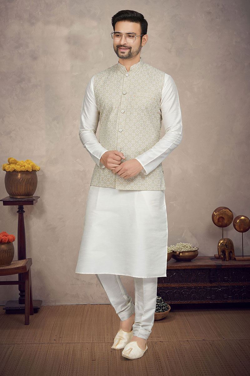 Appealing Off White Colored Designer Kurta Pajama Set