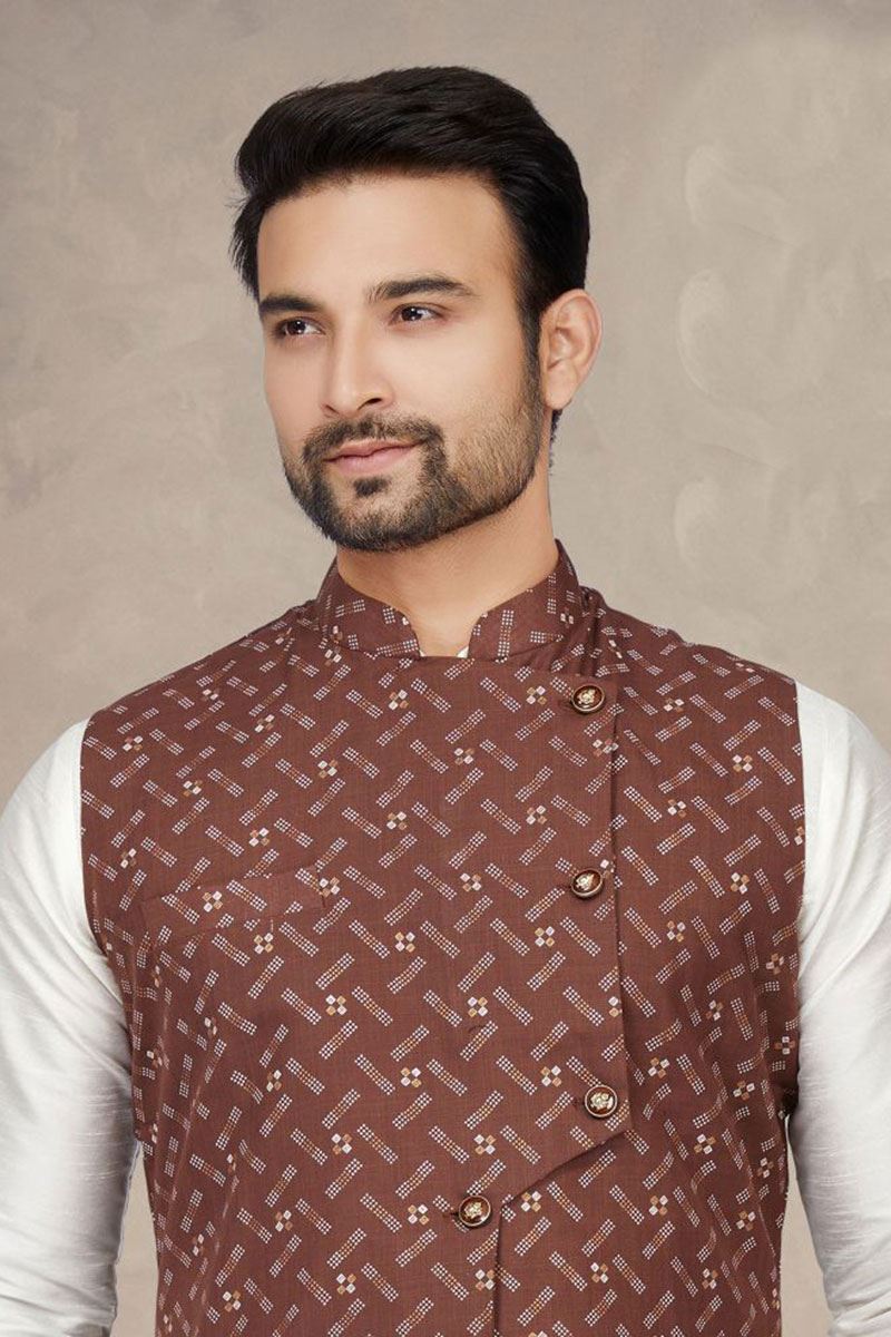 Fashionable Off White Colored Designer Kurta Pajama Set