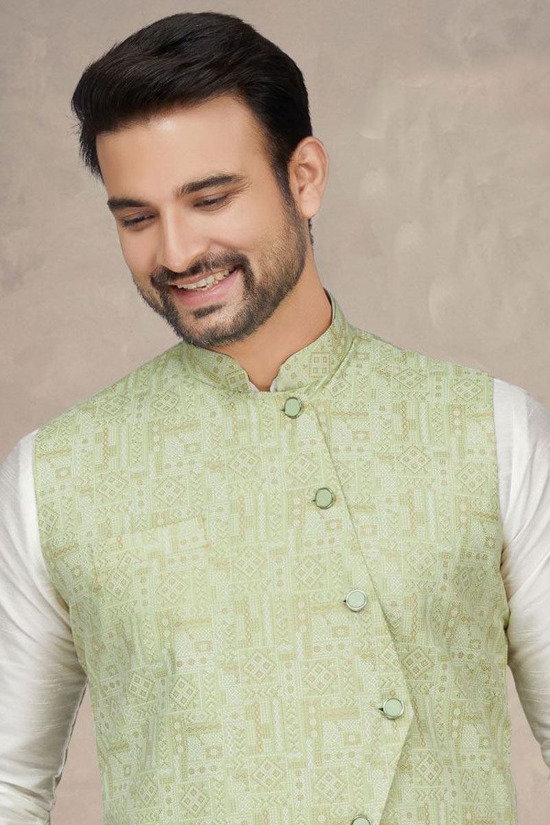 Magnificent Off White Colored Designer Kurta Pajama Set