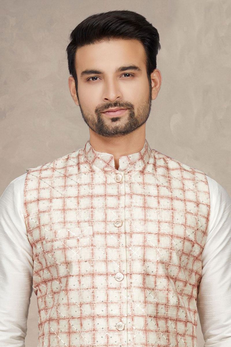 Impressive Cream Colored Designer Kurta Pajama Set