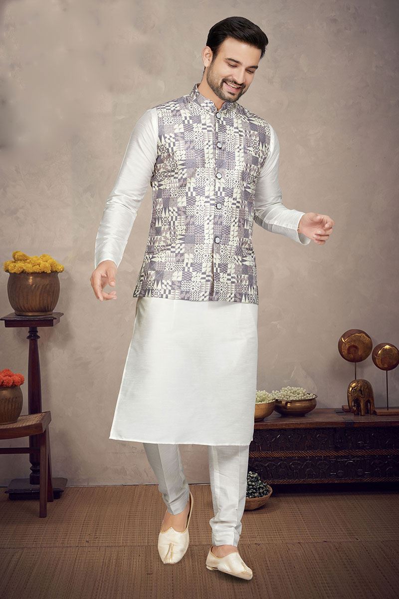 Enticing Cream Colored Designer Kurta Pajama Set