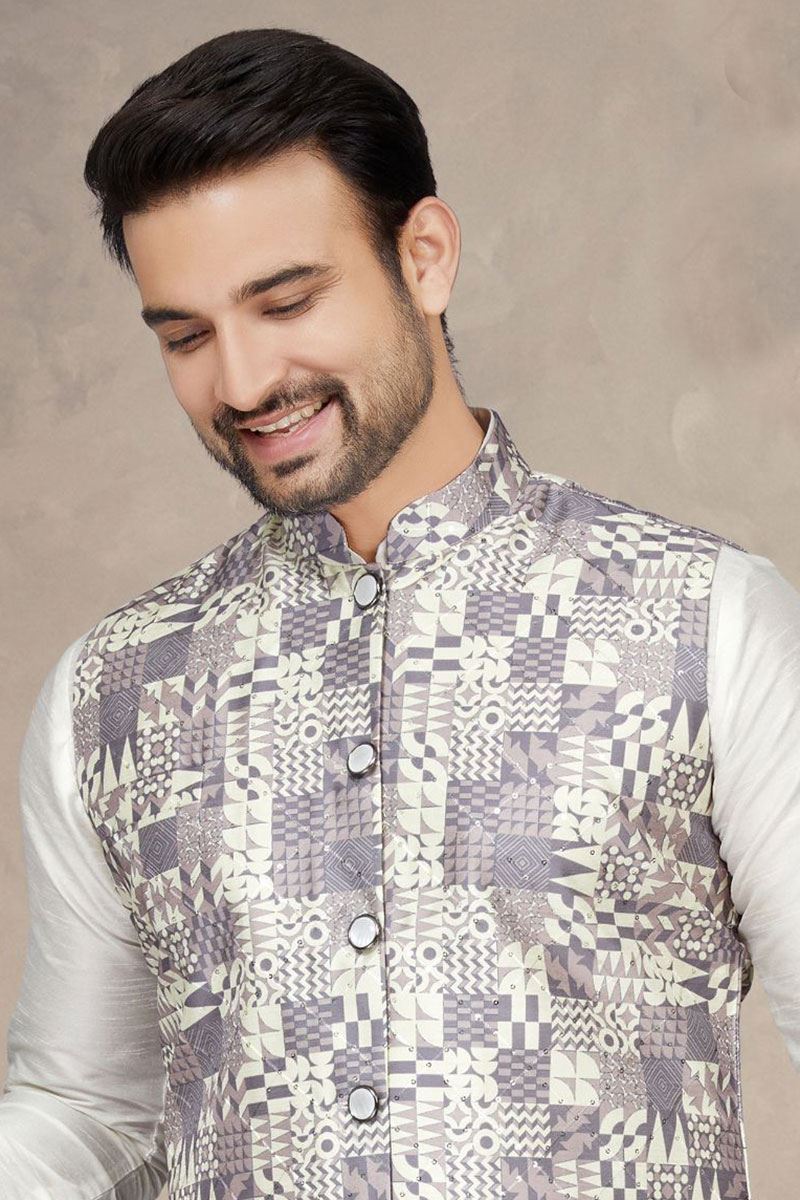 Enticing Cream Colored Designer Kurta Pajama Set