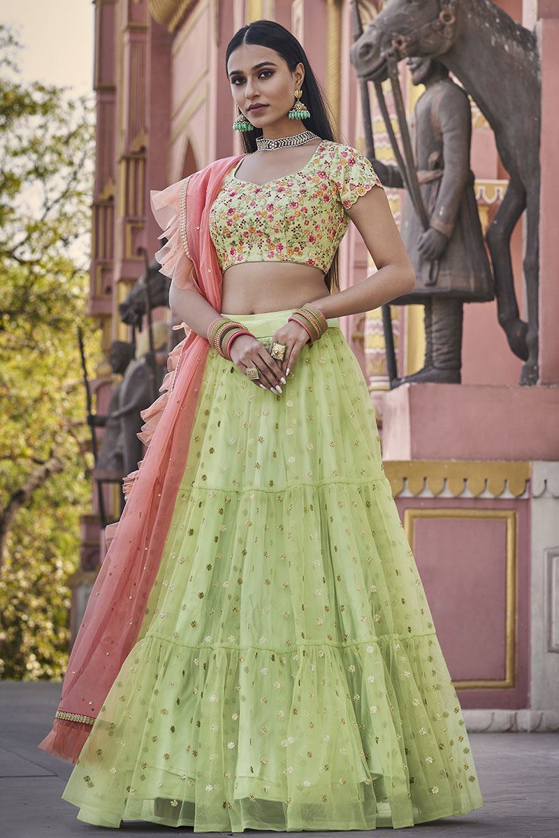Creative Mint Green Colored Designer Lehenga Choli