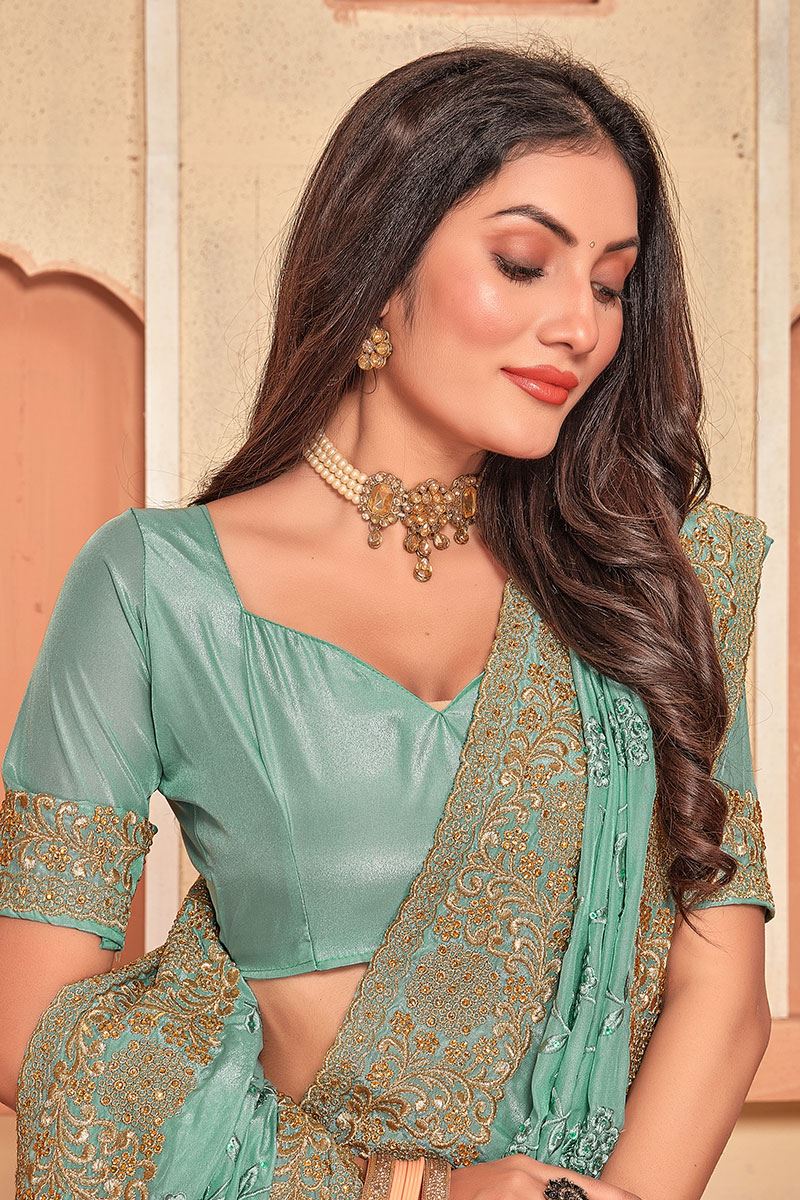 Alluring Sea Green Colored Designer Saree