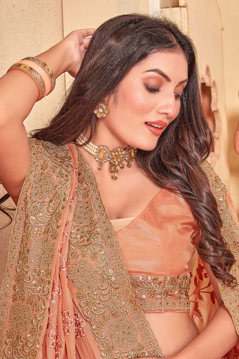 Marvelous Dusty Peach Colored Designer Saree
